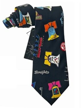 Nicole Miller Necktie Tie 100% Silk Hand Sewn Novelty Graphics City Philadelphia